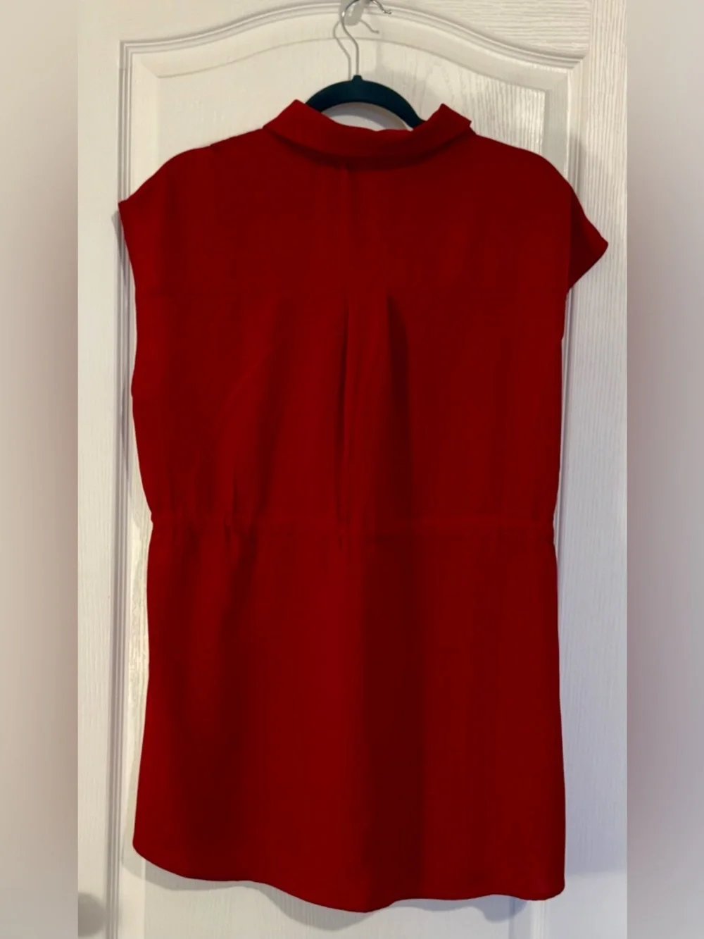 Classic Collared Drawstring Tunic Top - Red - Picture 4 of 7